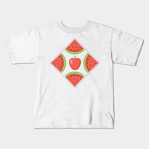 Apple Watermelon Badge Kids T-Shirt by SWON Design